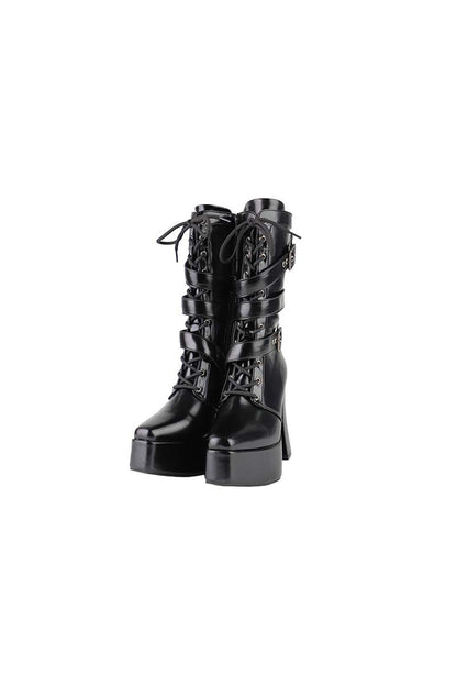 Bottes à plateforme à bout carré et brides croisées inversées