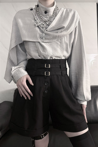 Mid-Waist Double Belt Biker Shorts