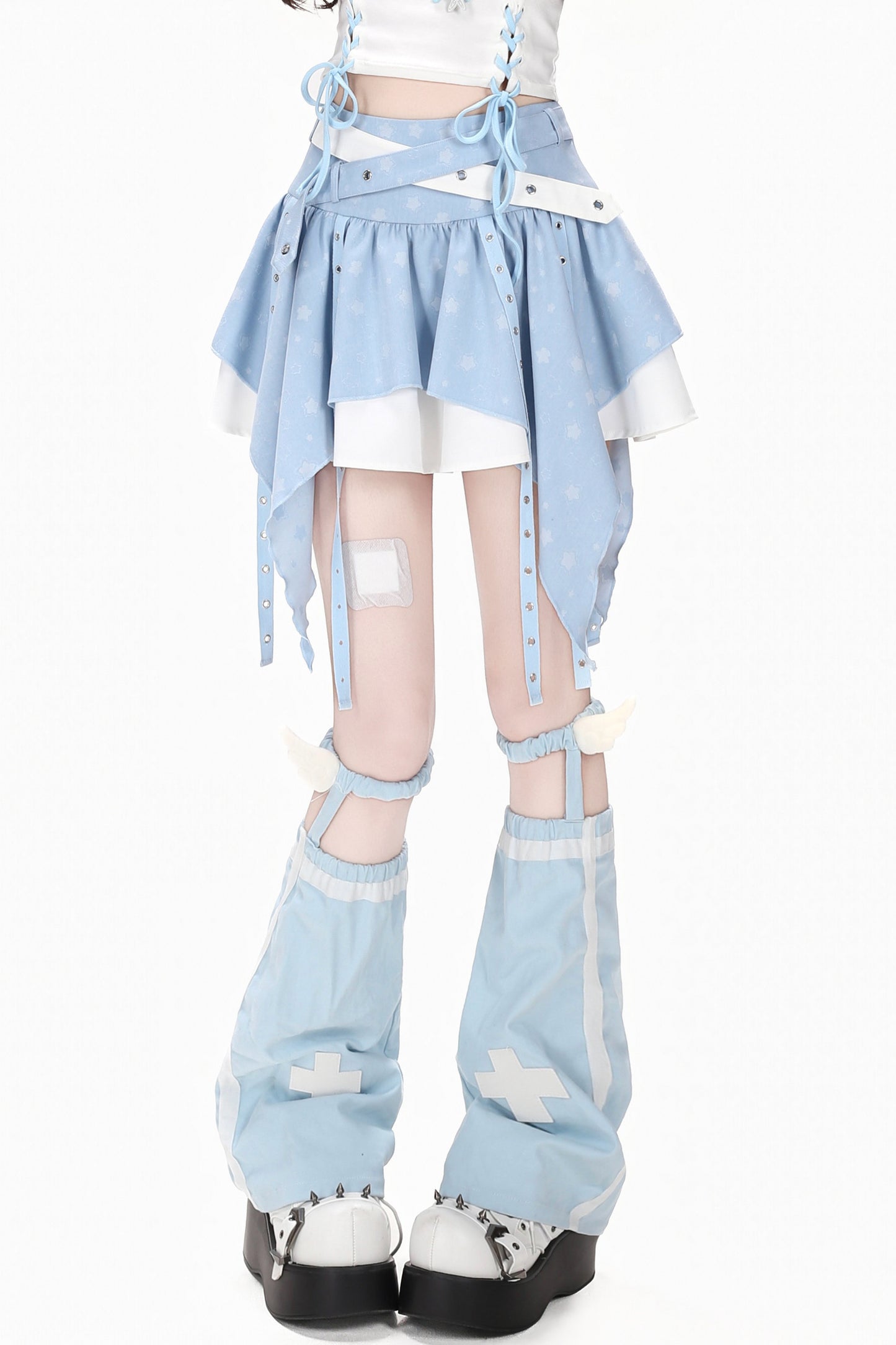 Jupe plissée asymétrique taille haute à imprimé étoilé