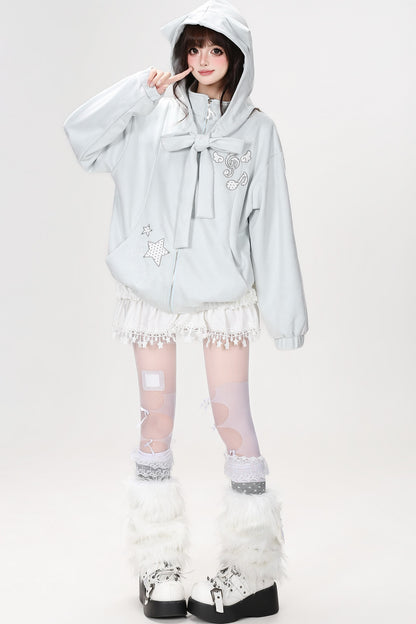 Detachable Cat Ear Faux Suede Jacket