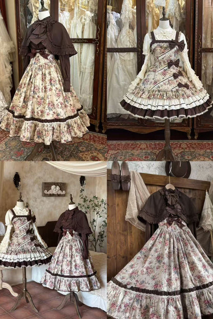 Vintage Floral Elegant Lolita Dress Set-Up