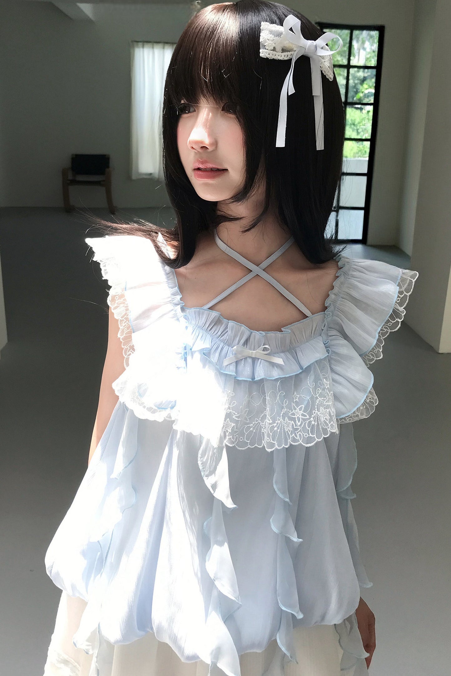 ミルキーブルー姫フリルトップス＋スカート