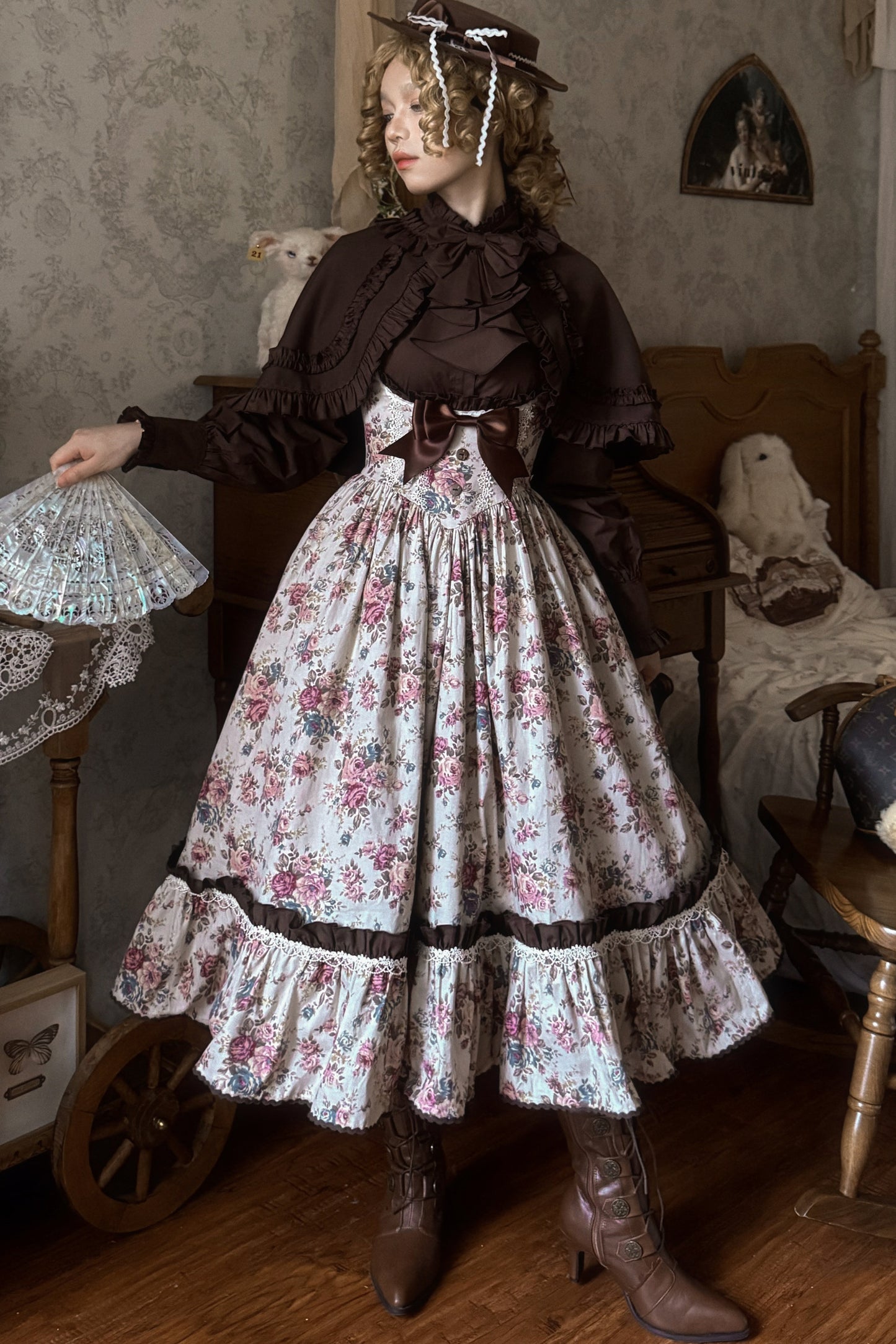 Vintage Floral Elegant Lolita Dress Set-Up