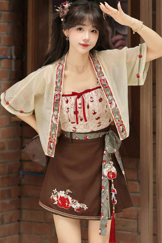Little Apple New Chinese Style Suspender Skirt and Top Set-Up