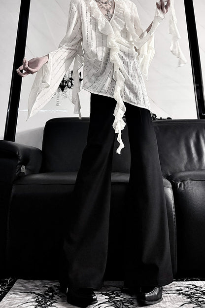 Ruffle V-Neck Lace Blouse