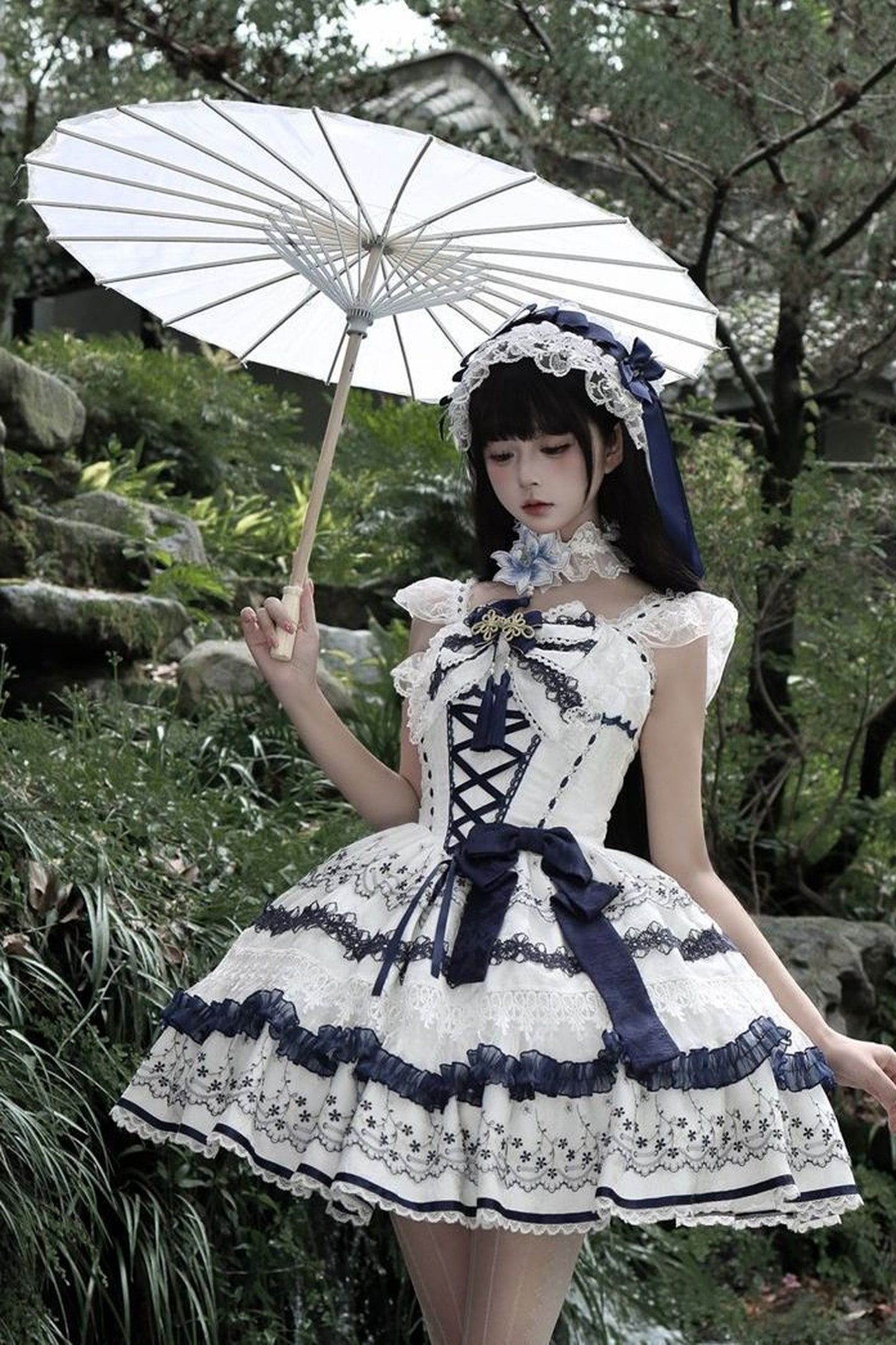 Blue and White Porcelain Jsk Suspender Dress