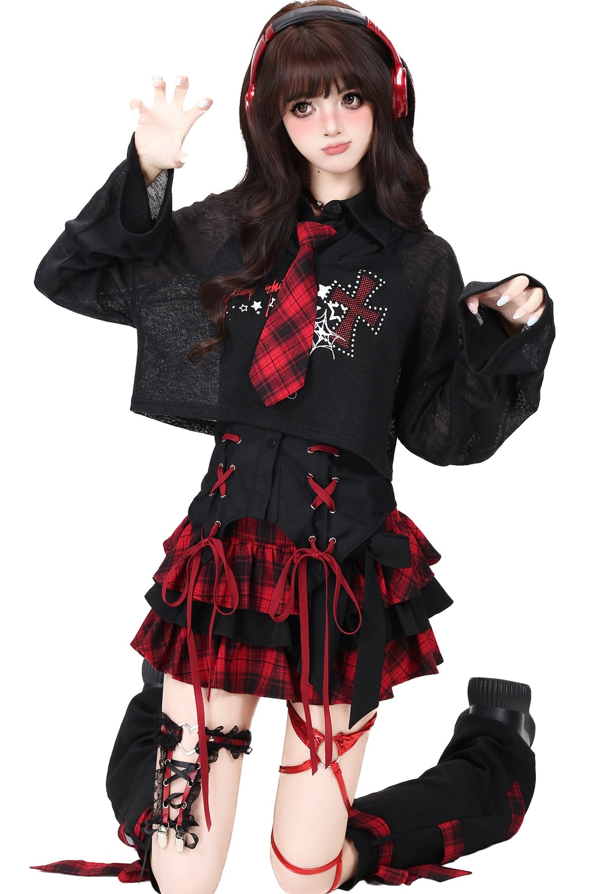 Cool Loose Long-Sleeved Blouse With Jacket and Skirt Set-Up