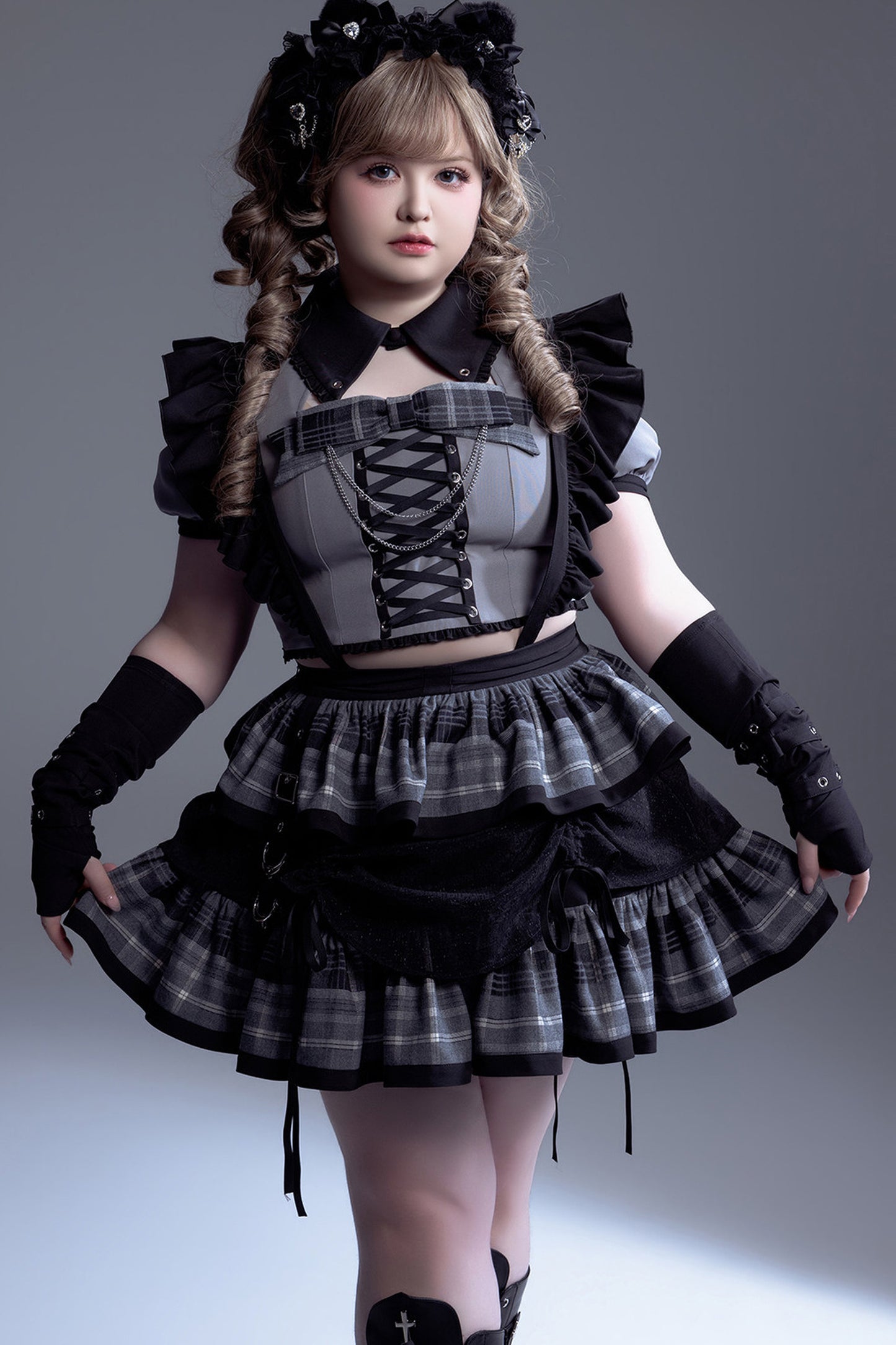 ミッドナイト小悪魔チェックアイドルロリータドレス