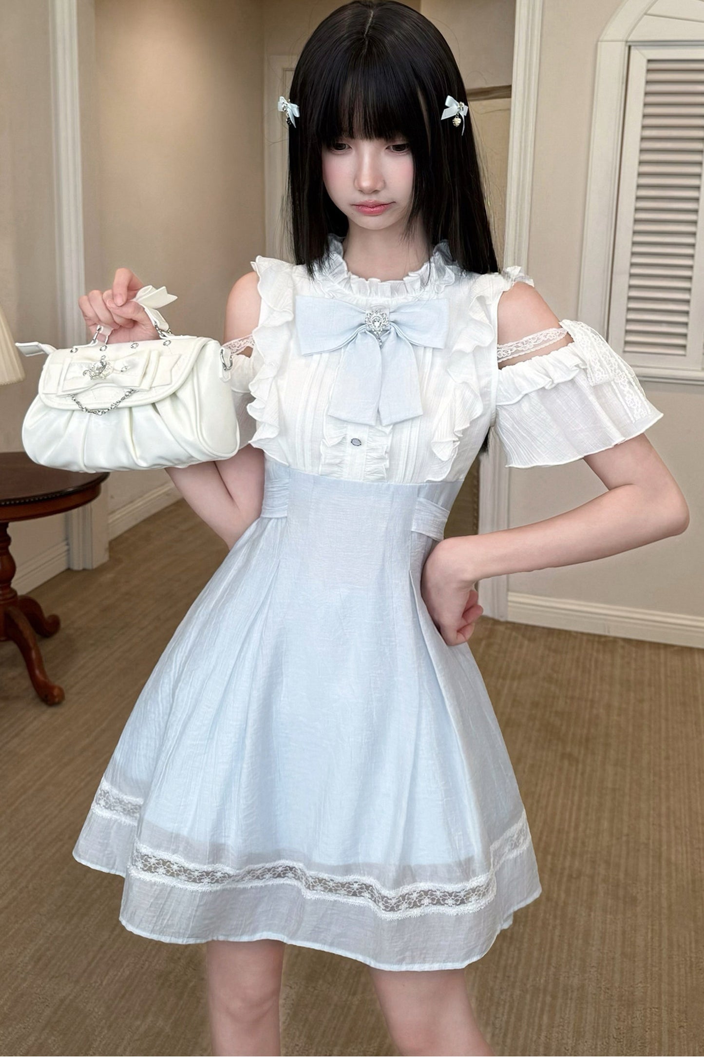 Long Sleeve Off-Shoulder Patchwork Dress