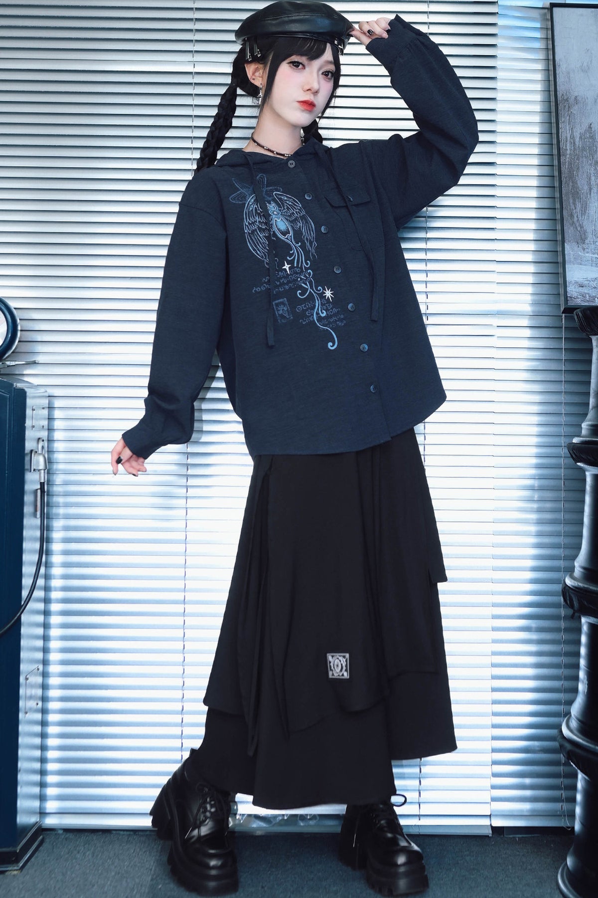 Sea Angel Hand-Drawn Print Hooded Shirt