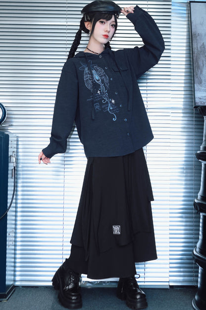 Sea Angel Hand-Drawn Print Hooded Shirt