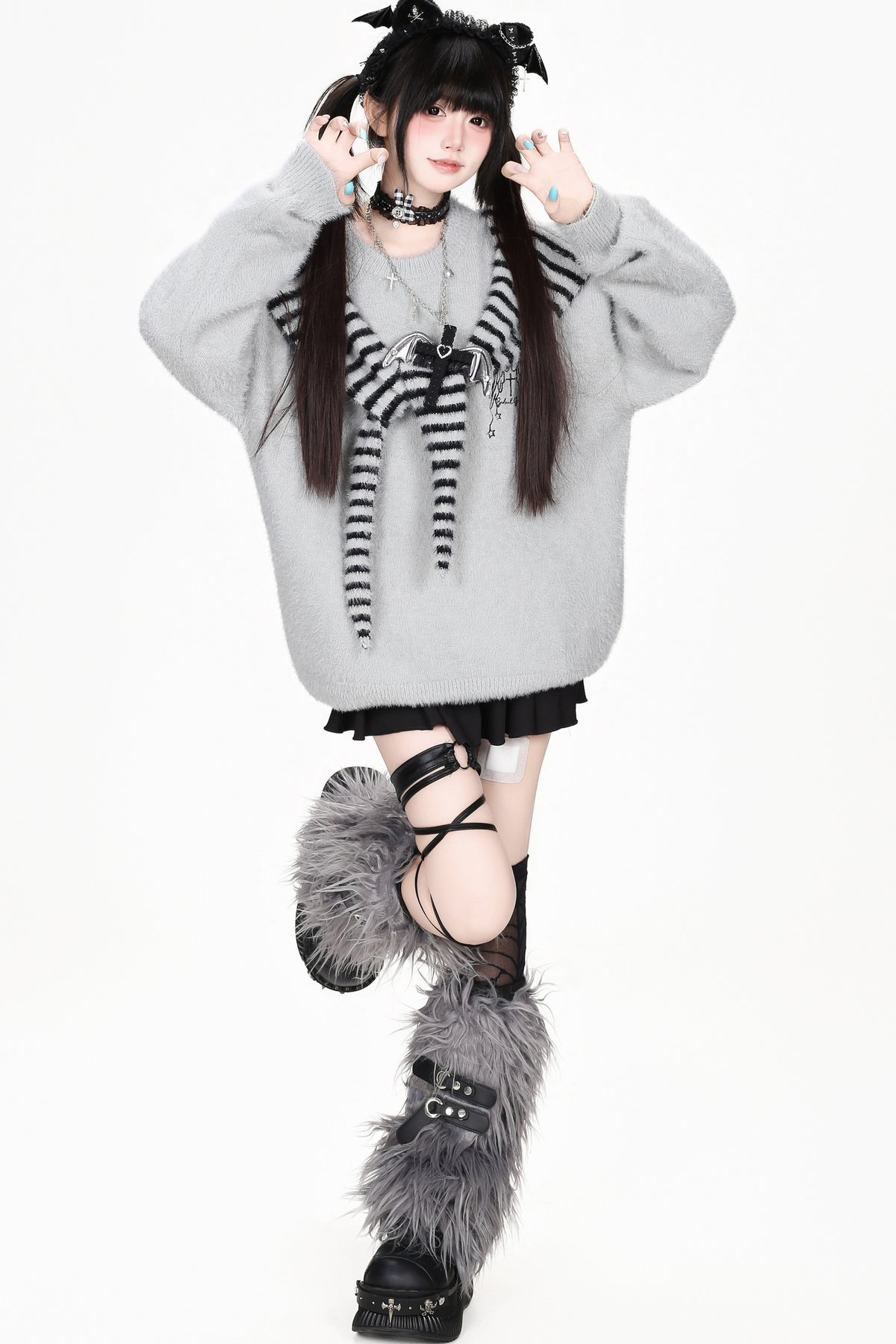 Striped Angel Wing Pullover Sweater