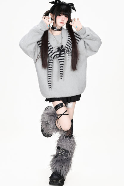 Striped Angel Wing Pullover Sweater