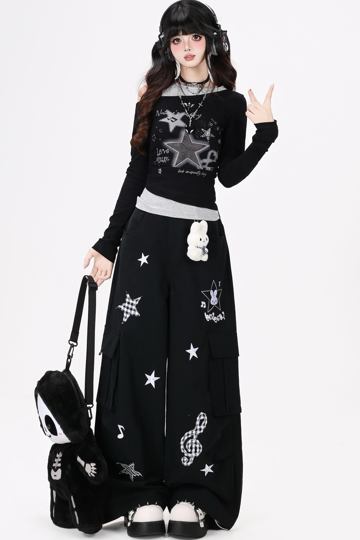 Star-Musik-Off-Shoulder-Oberteil