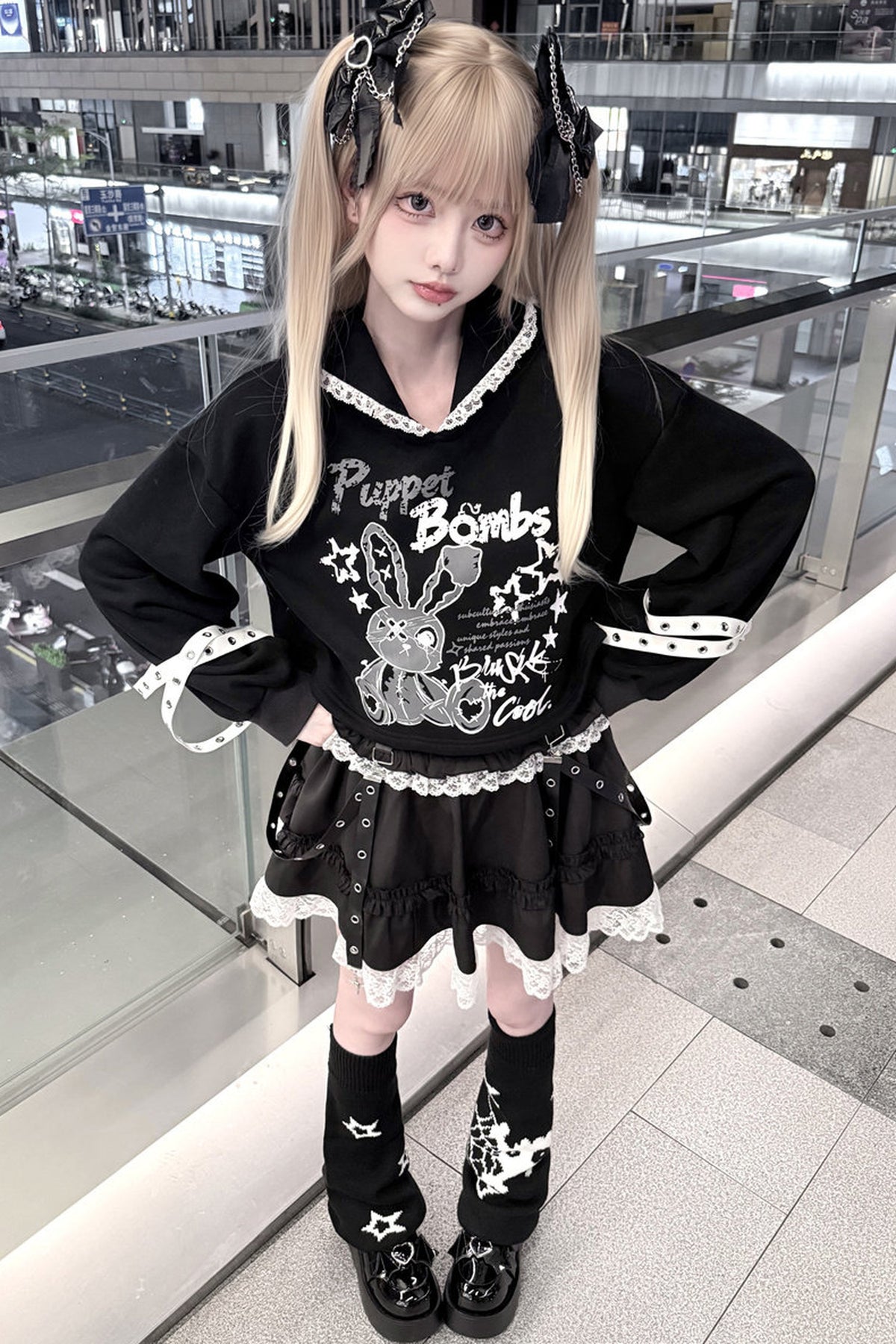 Long Eared Rabbit Sweatshirt And Cake Skirt Set-Up