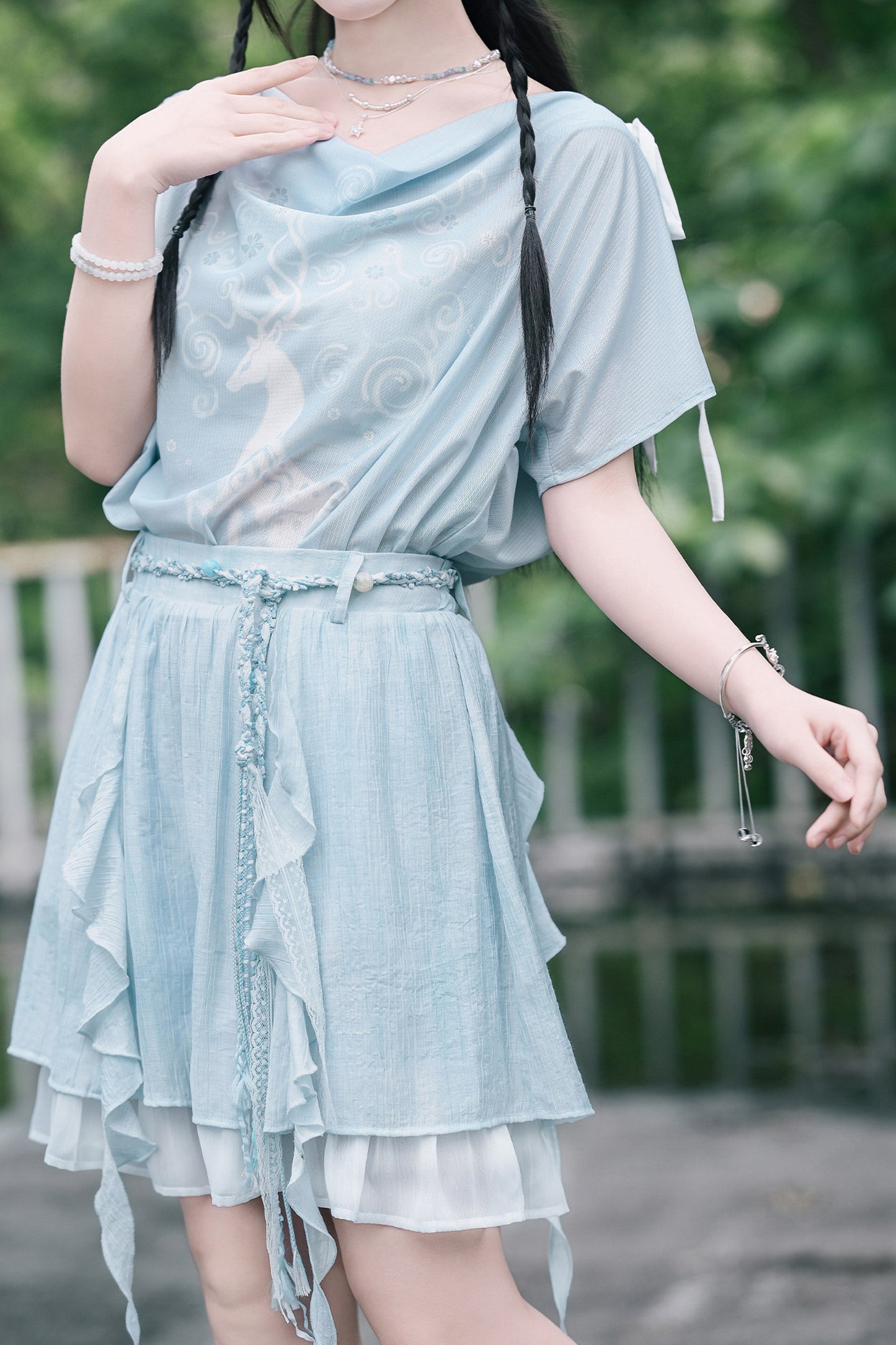 Chiffon-Set im China-Stil mit Hirsch-Print