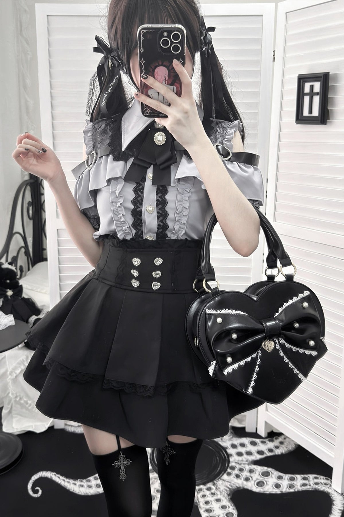 Cherry Short-Sleeve Shirt and Skirt Set-Up