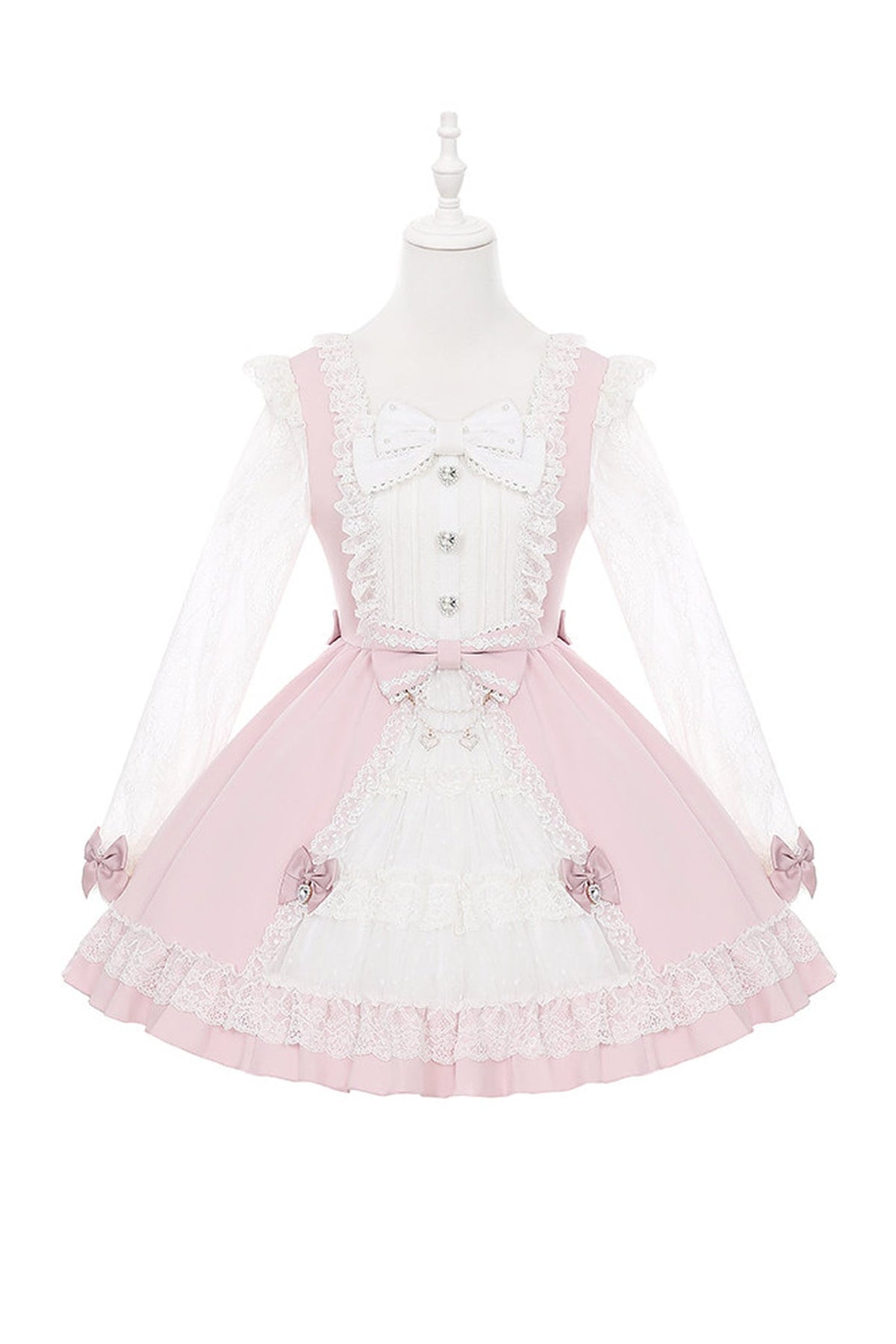 Lace Bow Dress With Hairband+Neck Ring