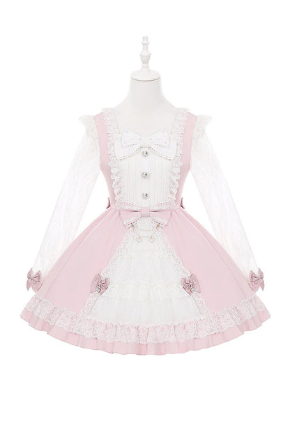 Lace Bow Dress With Hairband+Neck Ring