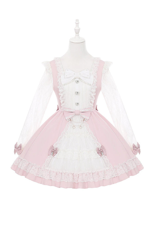 Lace Bow Dress With Hairband+Neck Ring