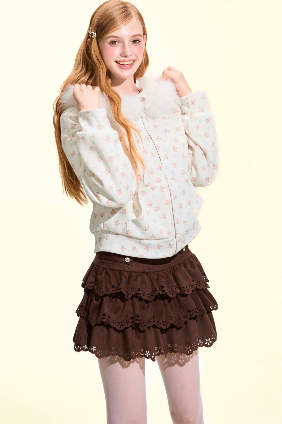 Brown Suede Multi-Layered Ruffle Cake Skirt