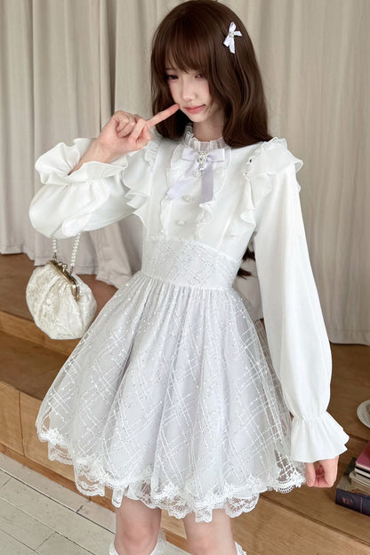 Silver Thread Gauze Off-Shoulder Dress and Top Set