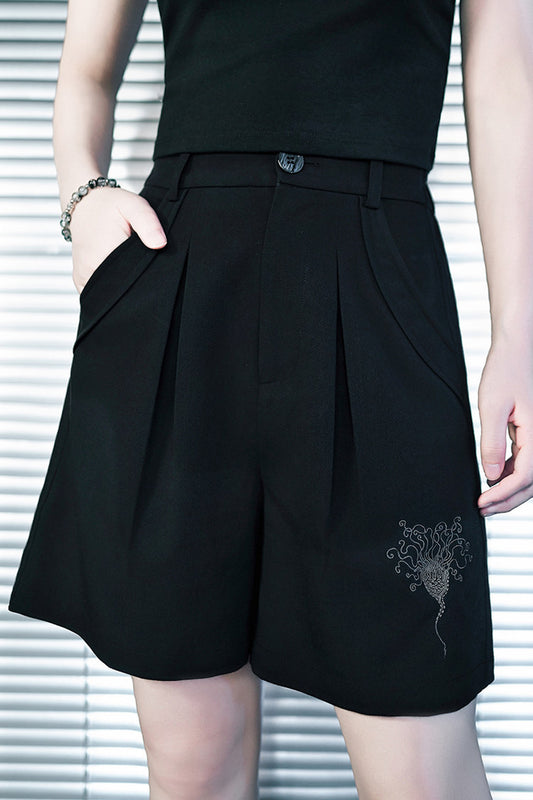 Deep-Sea Motif High-Waist Shorts