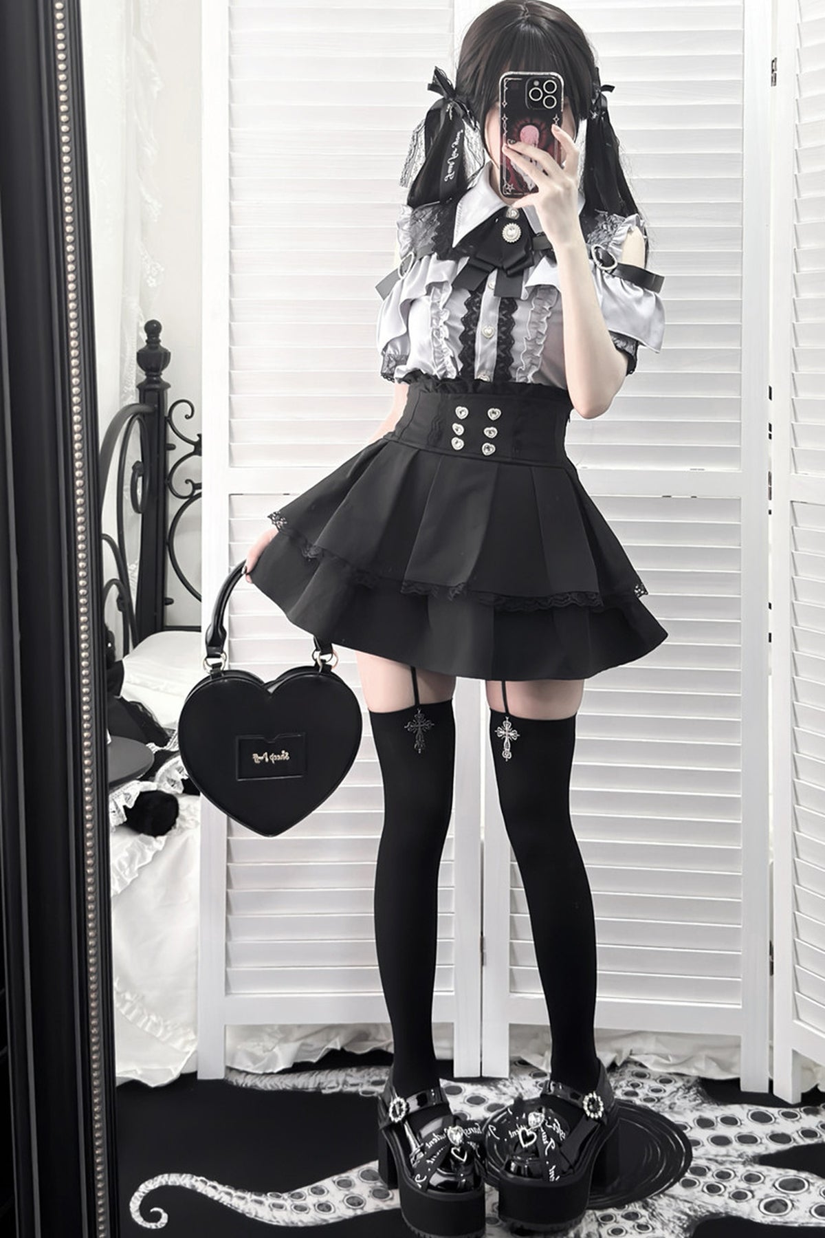 Cherry Short-Sleeve Shirt and Skirt Set-Up