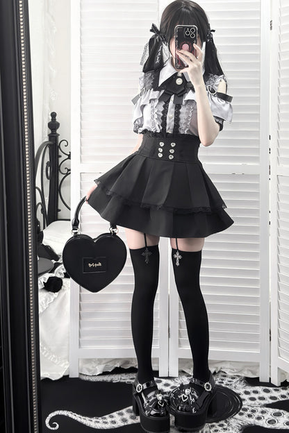 Cherry Short-Sleeve Shirt and Skirt Set-Up