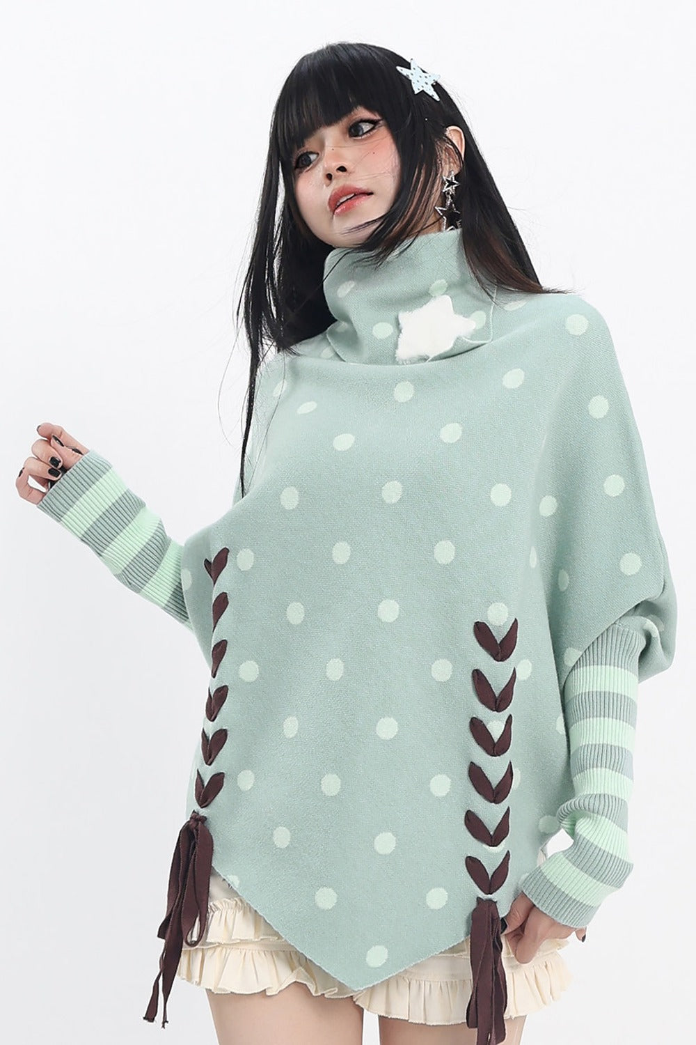 Green Polka Dot Star Tie Knit Top