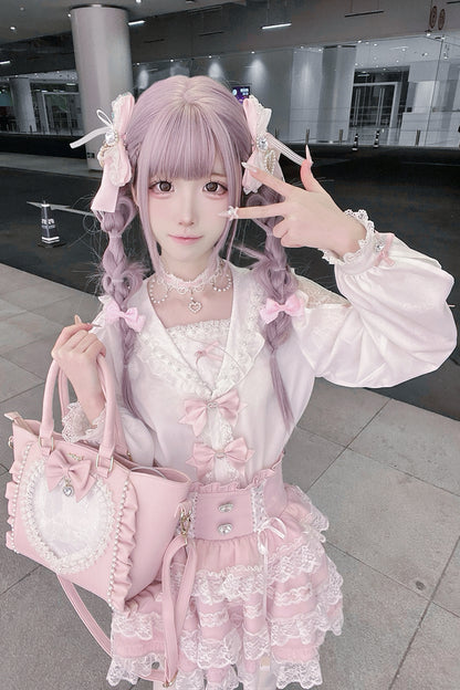 Sailor Collar Long-Sleeve Shirt and Tiered Skirt Set-Up