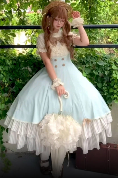 Lace Stand Collar Petal Hem Ruffle Dress