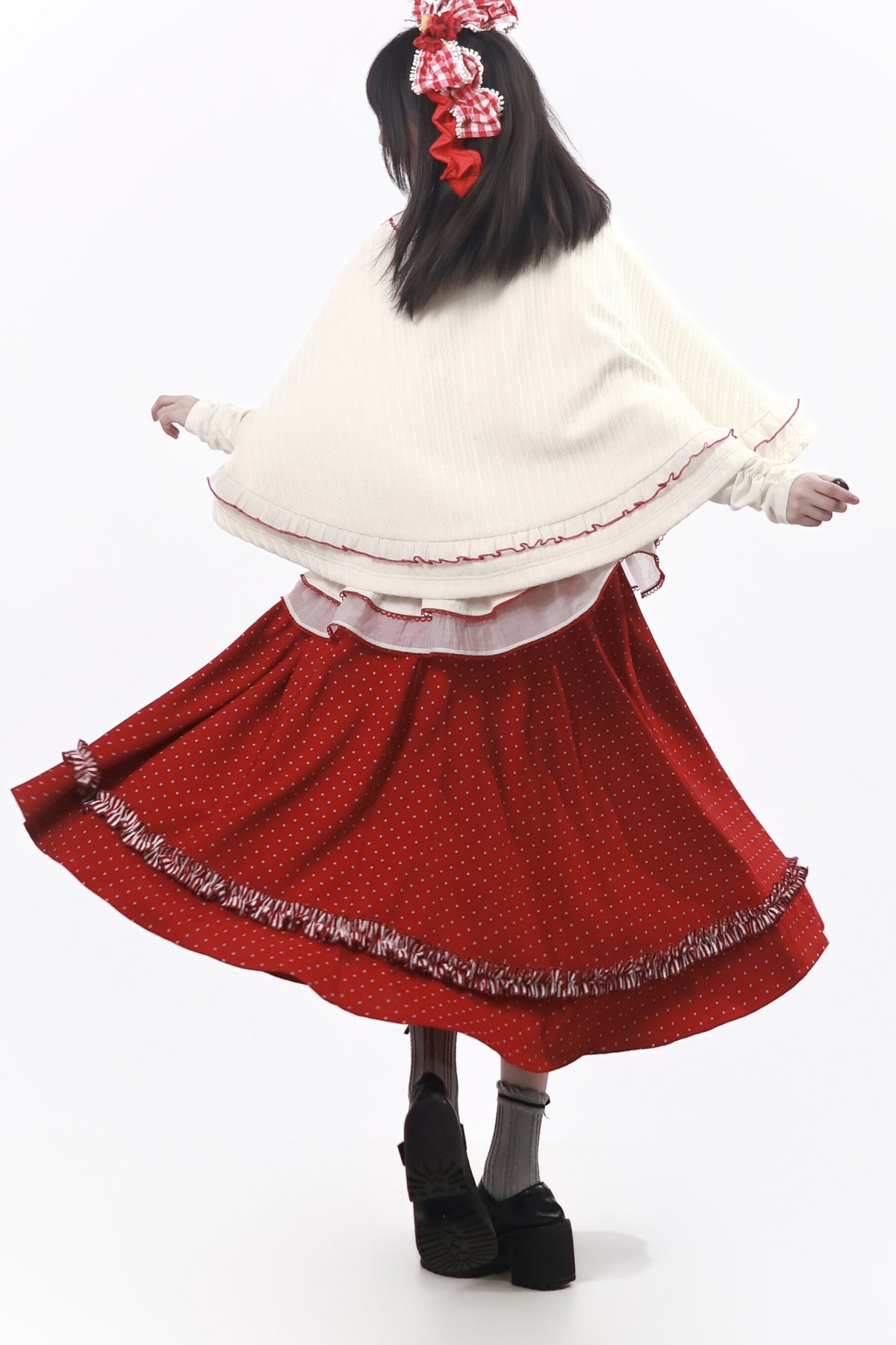 Knitted Cape And Polka Skirt Set-Up