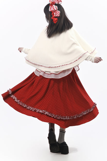 Knitted Cape And Polka Skirt Set-Up