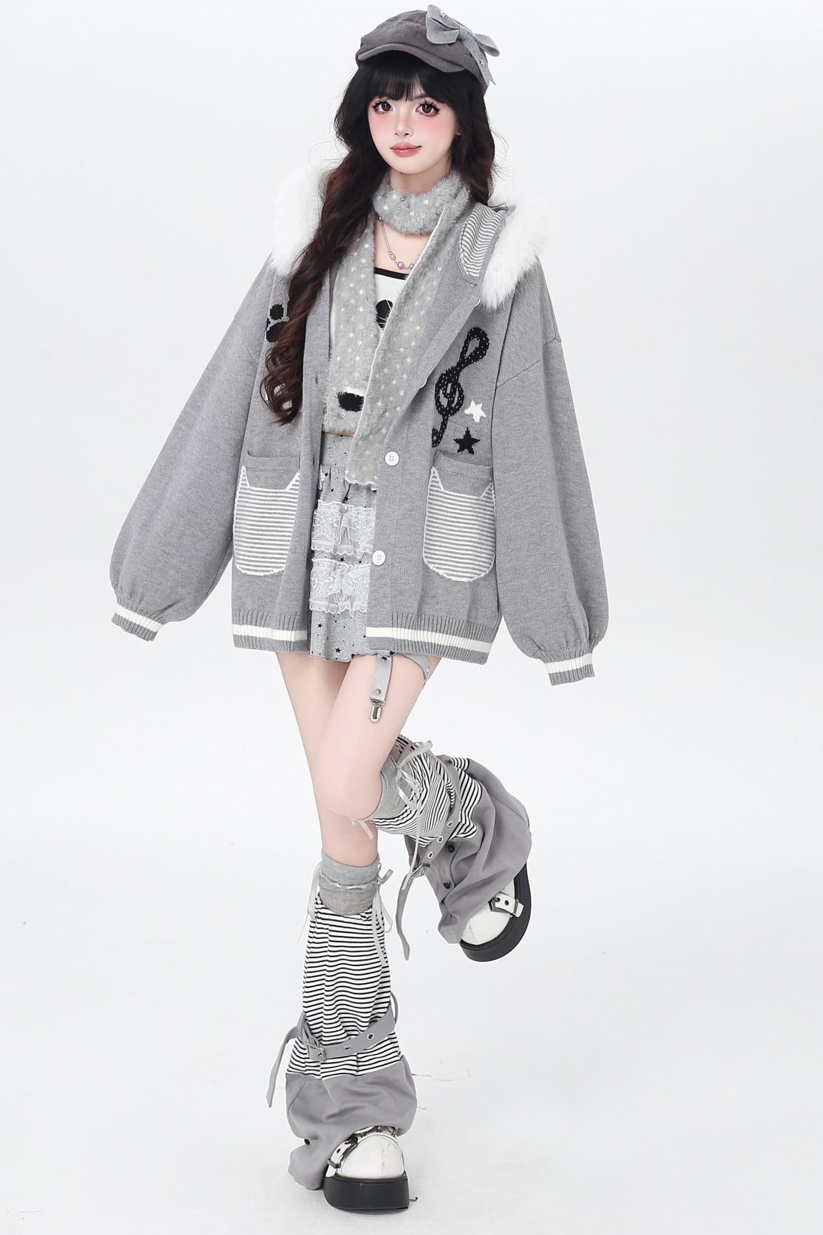 Cat Concerto Hooded Knit Cardigan