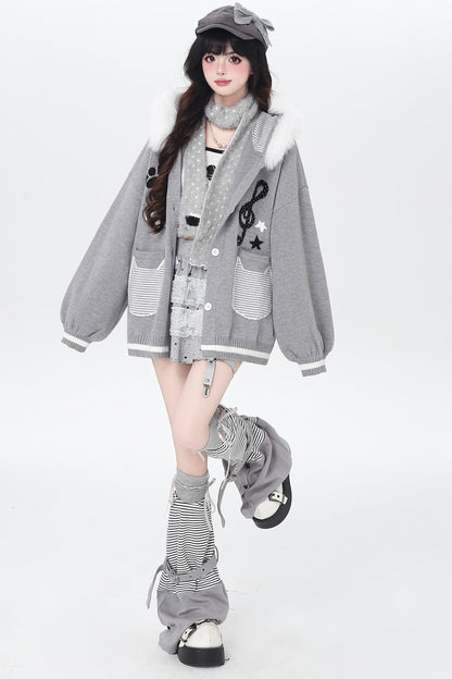 Cat Concerto Hooded Knit Cardigan