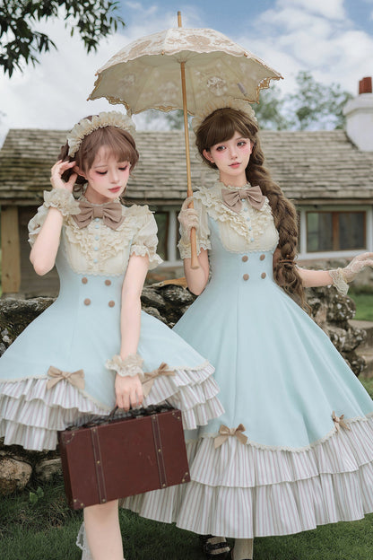 Lace Stand Collar Petal Hem Ruffle Dress