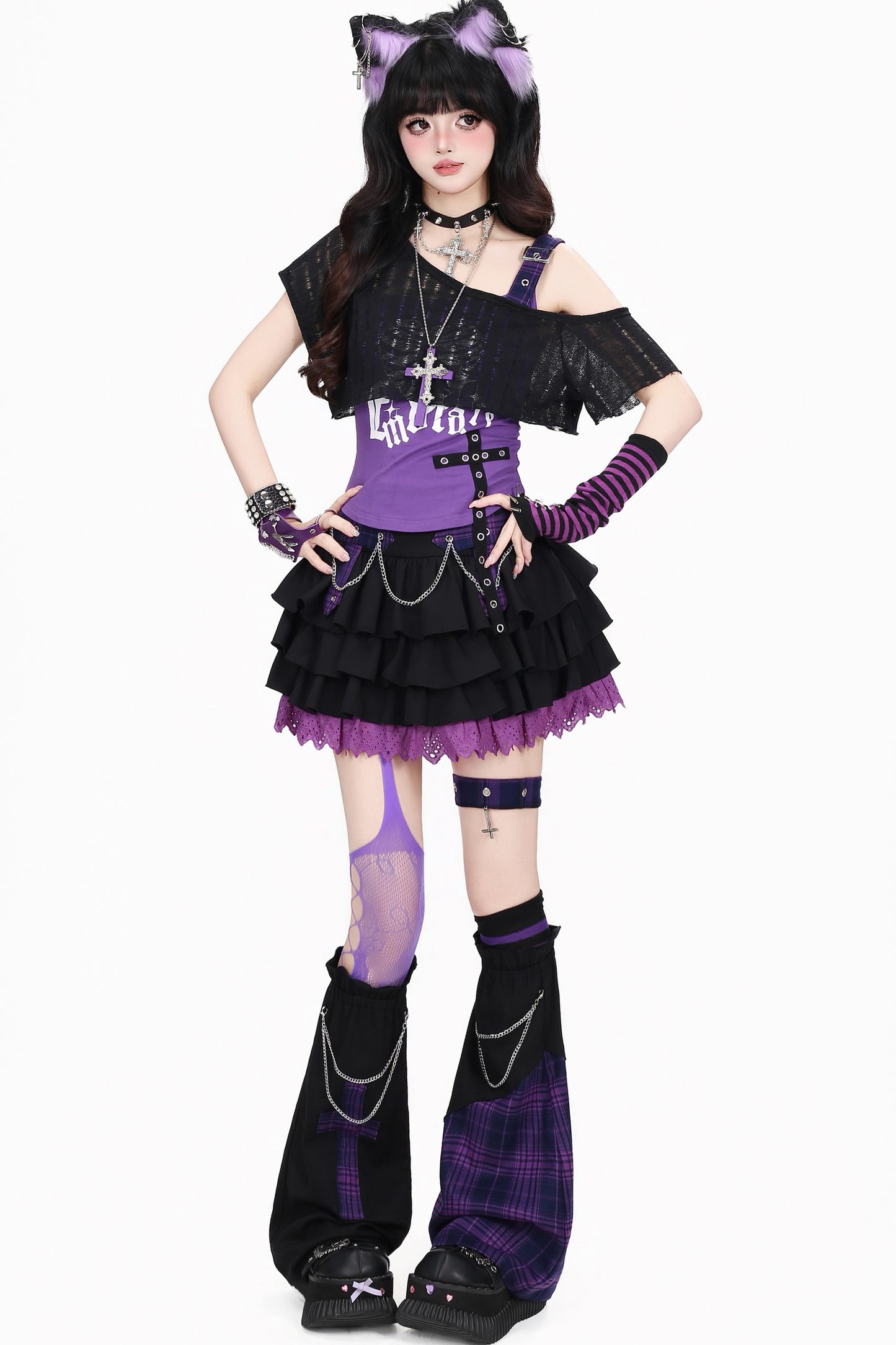 Cross Dark Kawaii Punk Skirt + Leg Warmers