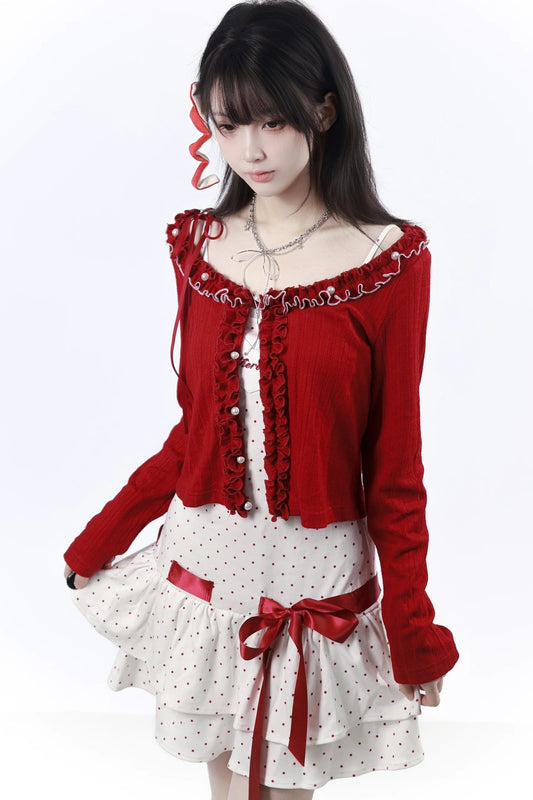 Sugar Berry Dot Knit Dress + Cardigan