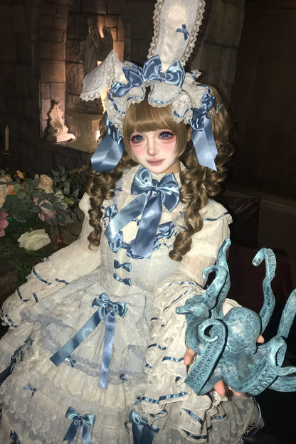 [Pre-order Deadline: July 13] Blue x White / Red x Pink Sweet Lolita Rabbit Series Accessories (Rabbit Ears Headband Tail Ribbon Train)