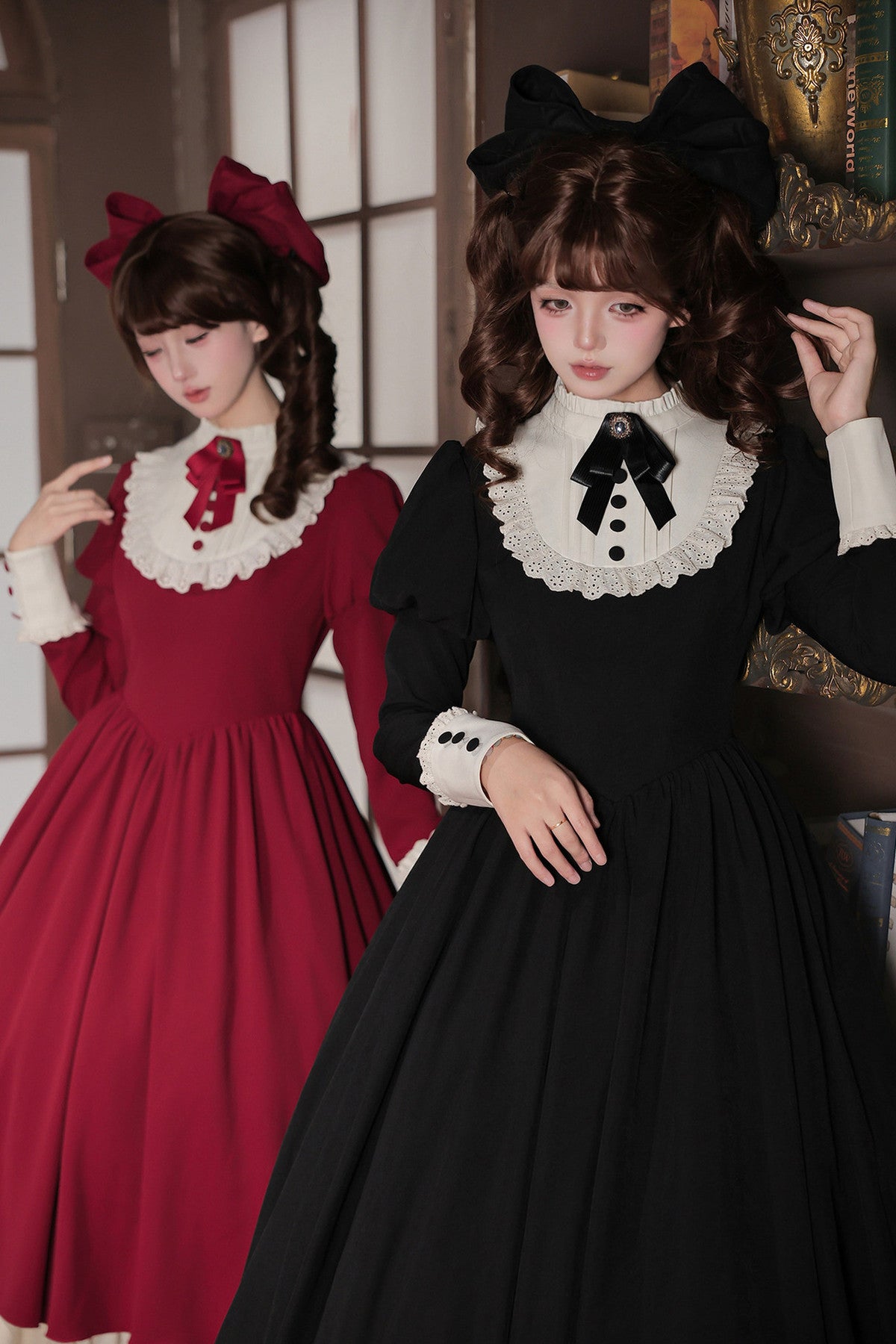 Robe tablier de soubrette à col montant