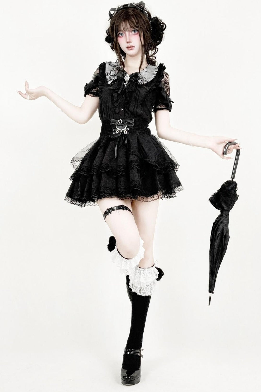 Dark  Lace Bow Skirt Set-Up