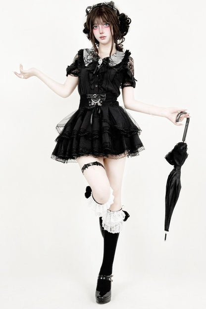 Dark  Lace Bow Skirt Set-Up
