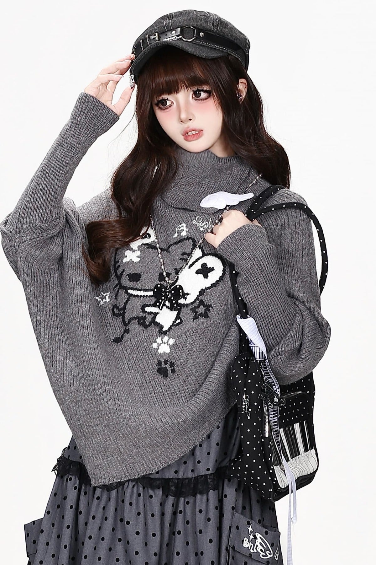 Cartoon Mouse Knit Cape Sweater