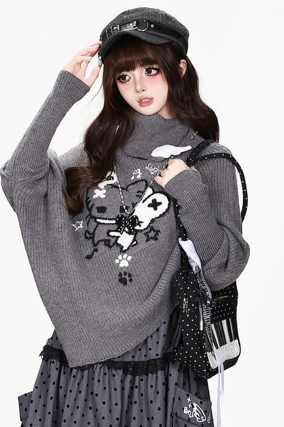 Cartoon Mouse Knit Cape Sweater