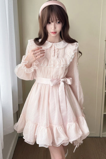 Pink Polka Dot Long Sleeve Princess Dress