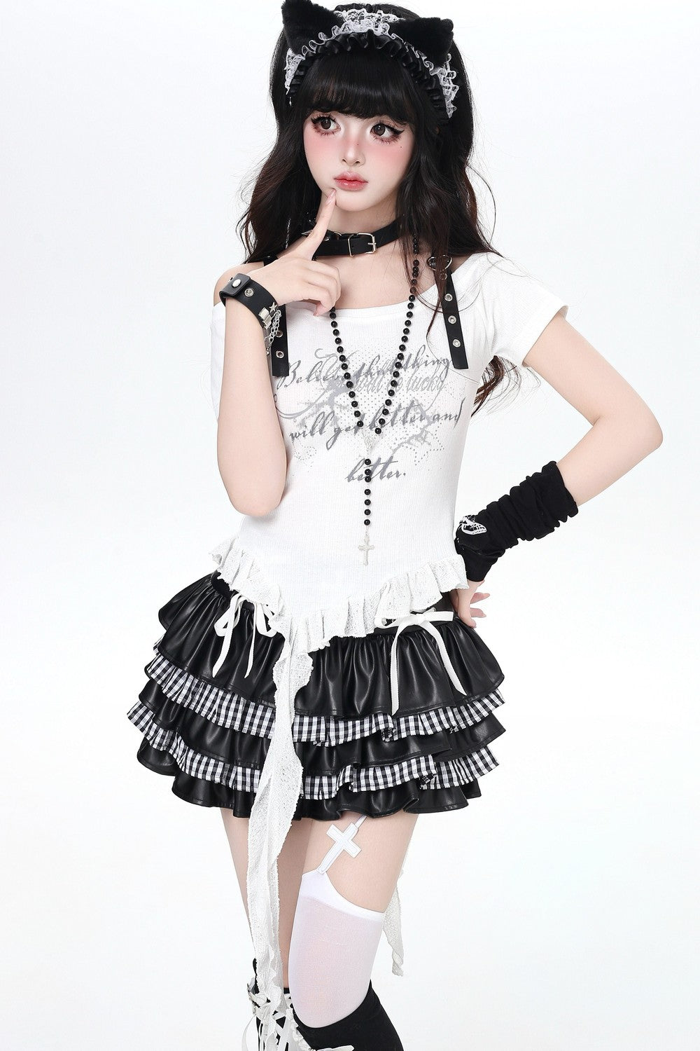 Heart Buckle Asymmetrical Dark Kawaii Top