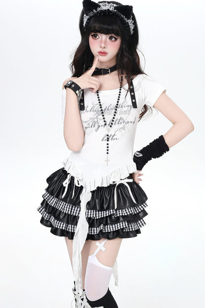 Heart Buckle Asymmetrical Dark Kawaii Top