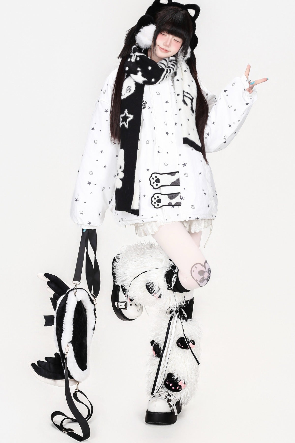Printed Bear Cat Ear Cotton Jacket