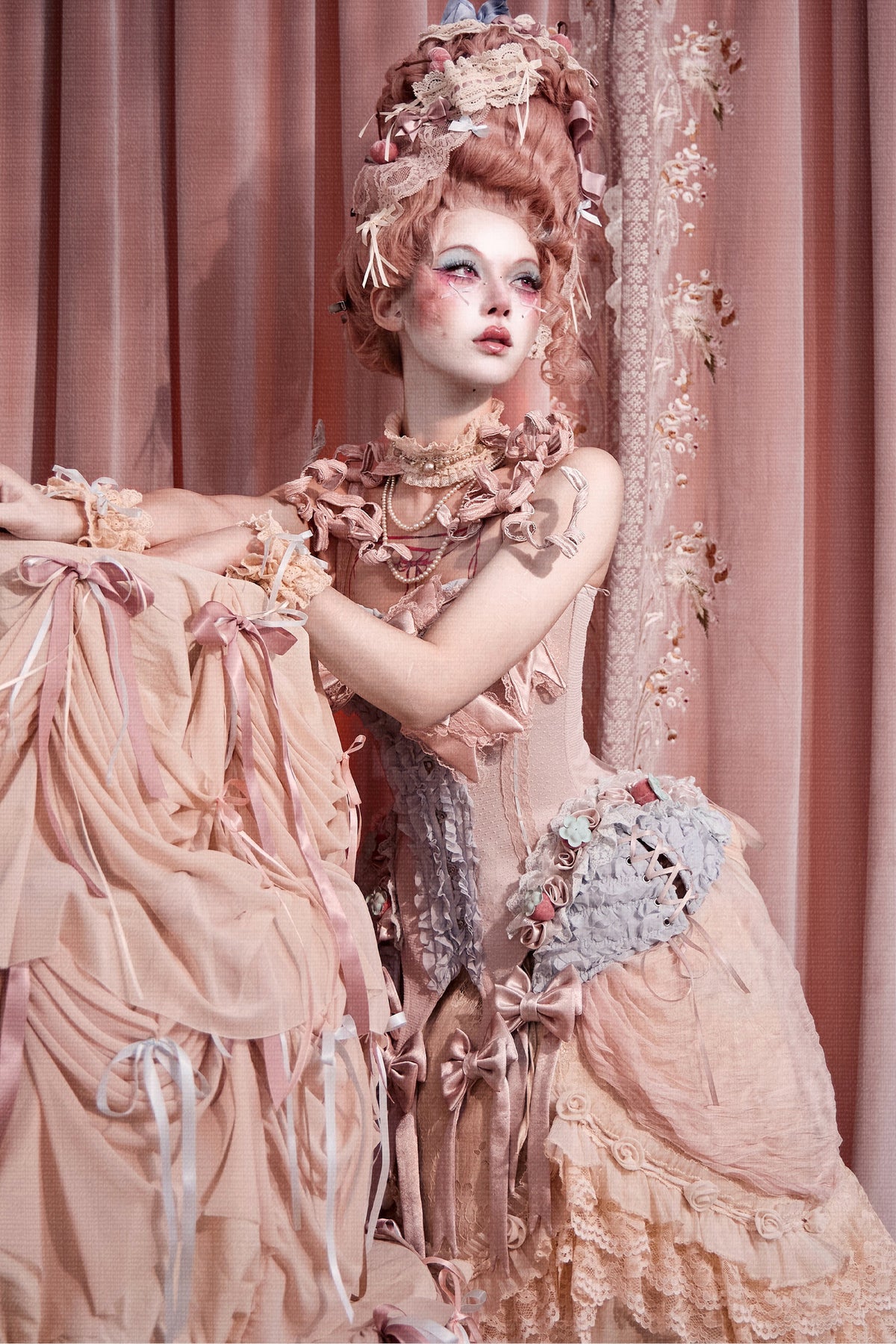 Strawberry Fishbone Corset Top With Necklace And Sleeves Set